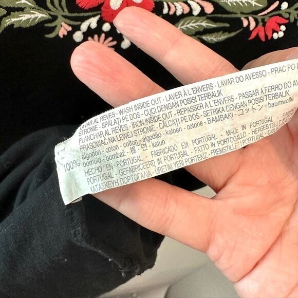 ZARA TRAFALUC | Black Embroidered Print Floral Boho Short Sleeve Tee | Small - Picture 7 of 7